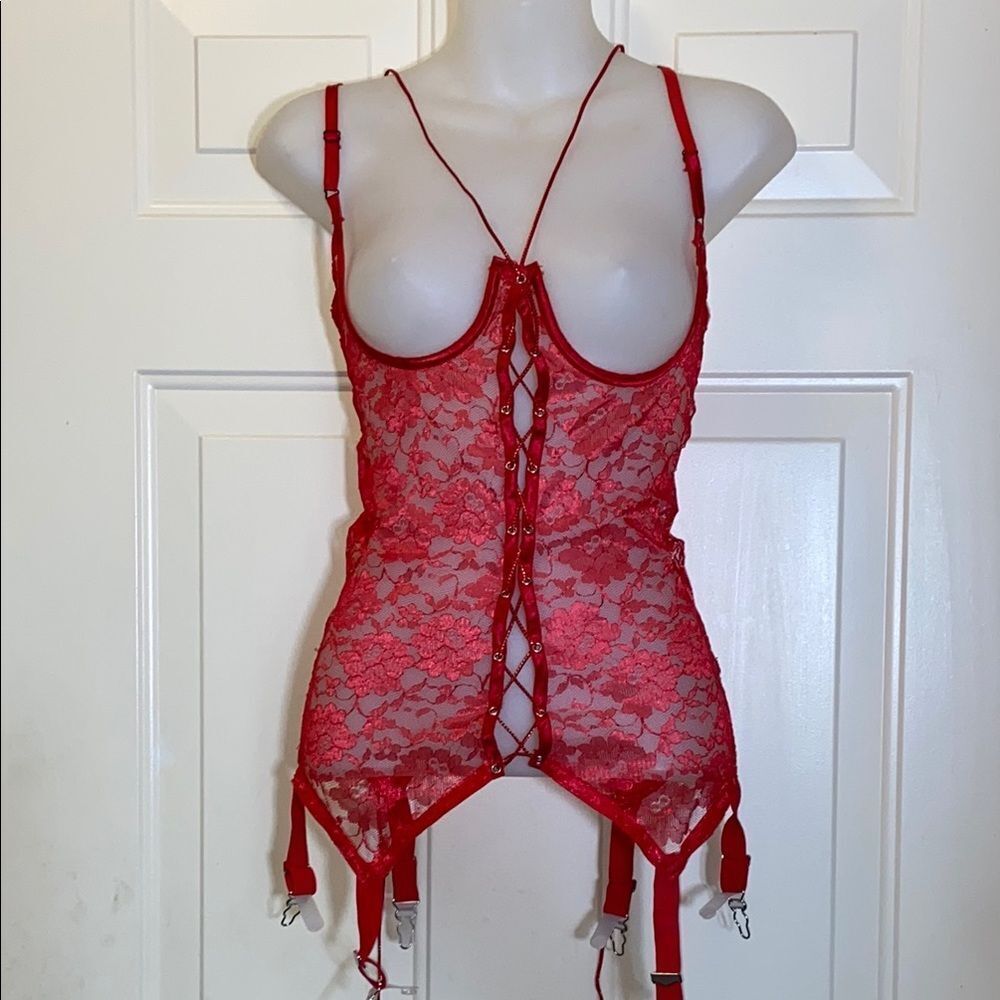 SHAME Red Lace Chemise with Scalloped Trim Size M